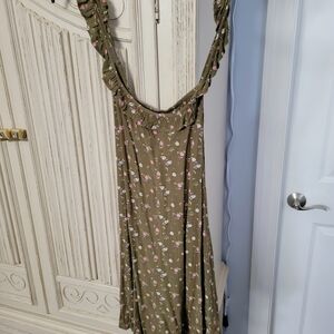 Olive Green Floral Ruffled Sundress